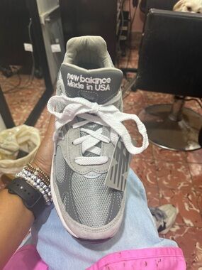 New Balance Gray and White Mesh Sneaker